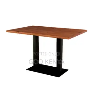 Home Table; Solid Wood Top Dining Table With Metal Base
