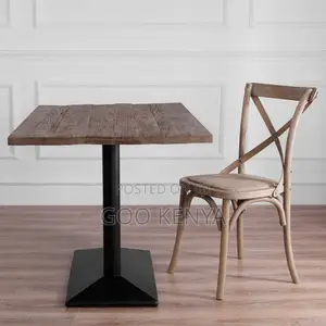 Home Table; Solid Wood Top Dining Table With Metal Base