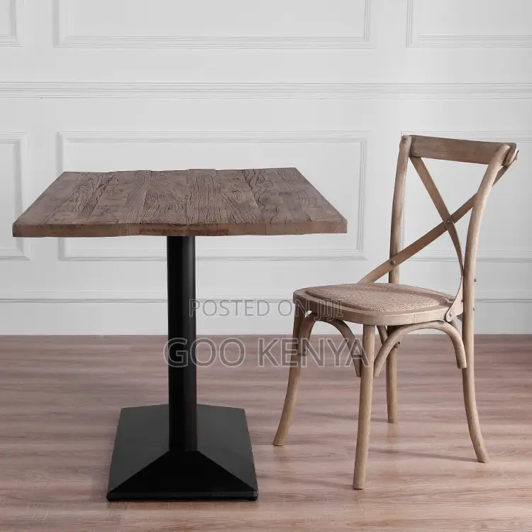 Home Table; Solid Wood Top Dining Table With Metal Base