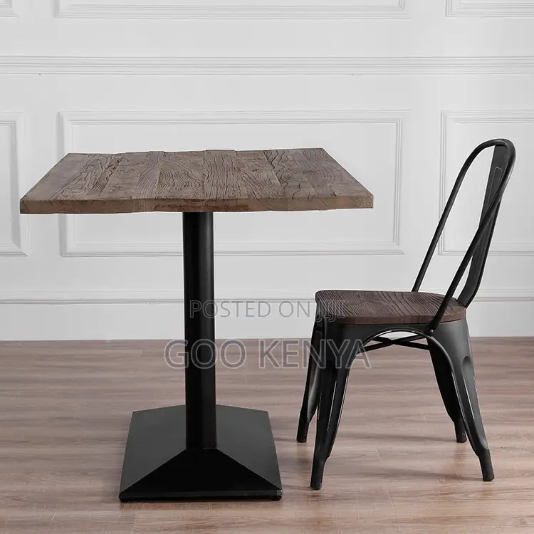 Home Table; Solid Wood Top Dining Table With Metal Base
