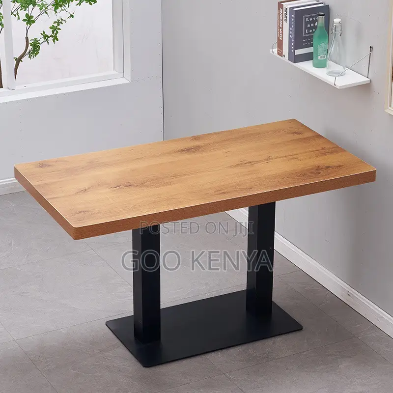 Home Table; Solid Wood Top Dining Table With Metal Base