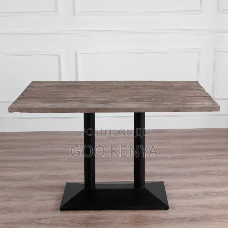 Home Table; Solid Wood Top Dining Table With Metal Base