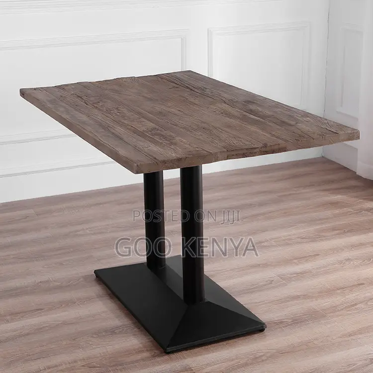 Home Table; Solid Wood Top Dining Table With Metal Base