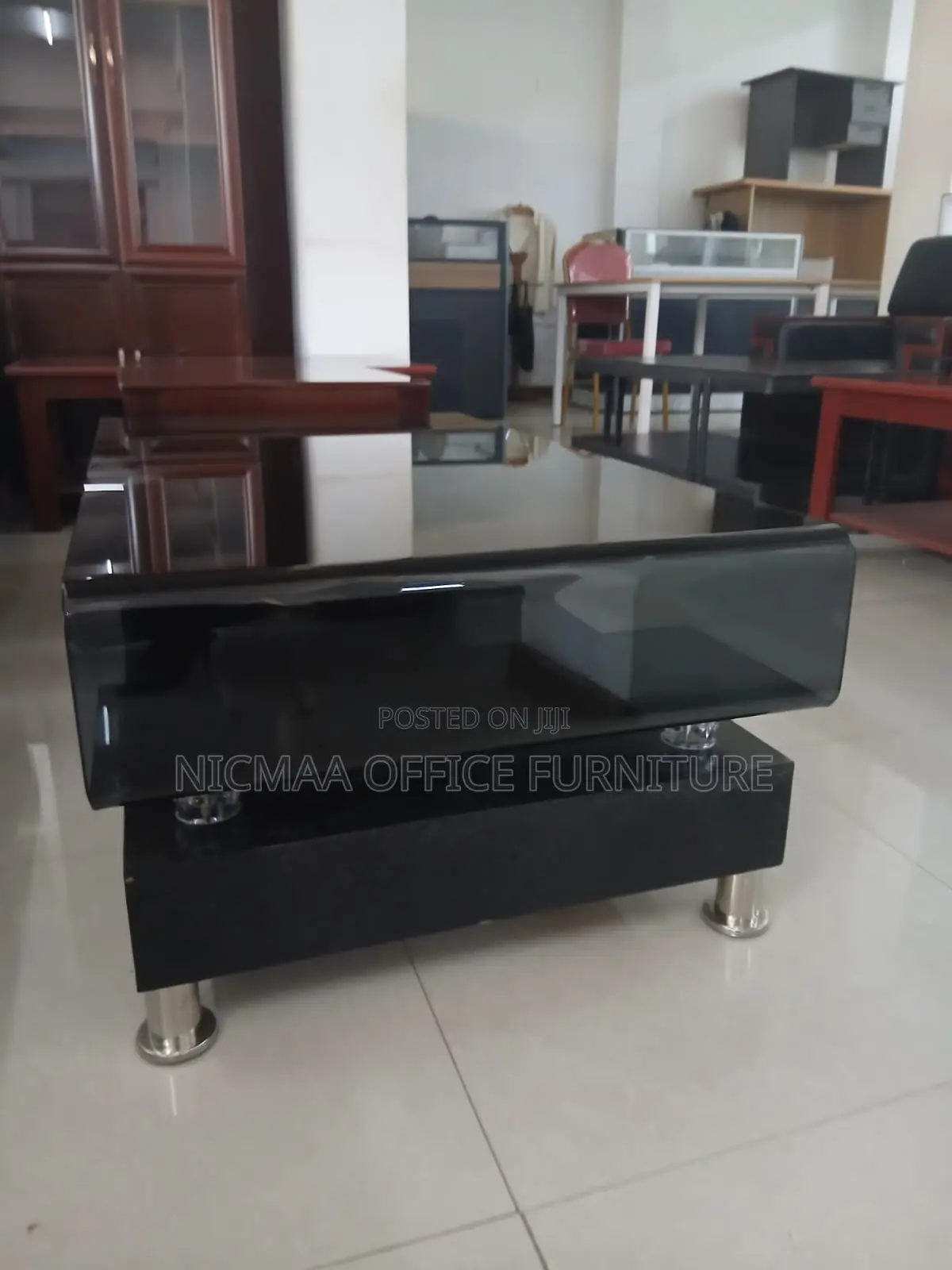 Deep Obsidian Finish Glass Top Coffee Table