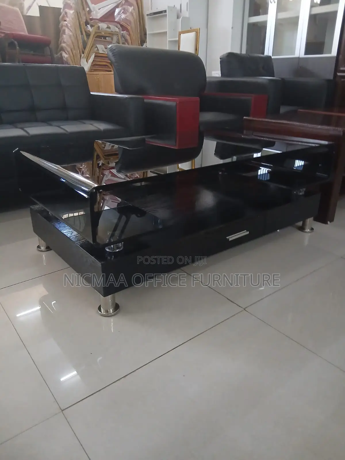 Deep Obsidian Finish Glass Top Coffee Table