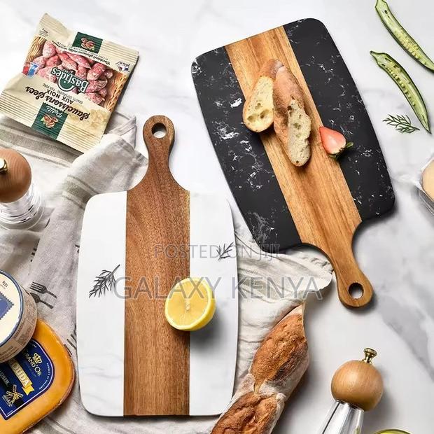 New Rectangular Acacia Wood Cutting Board With Natural Marble Stiching - thumbnail 3
