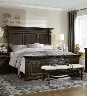Home Bed; Mahogany Bed Frame With Two Storage Bedside For Bedroom