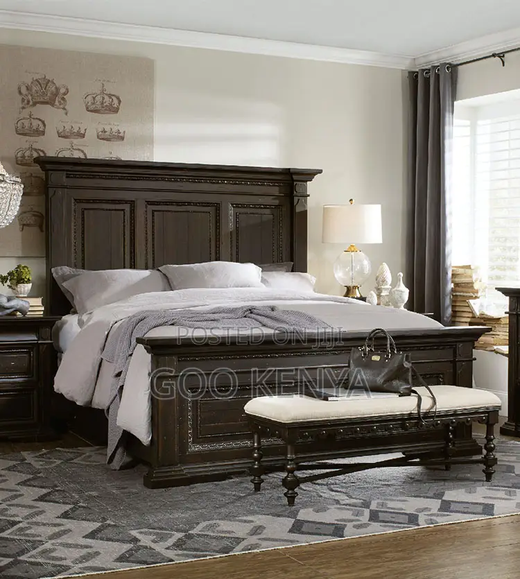 Home Bed; Mahogany Bed Frame With Two Storage Bedside For Bedroom
