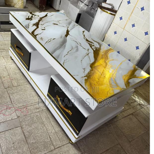 White Marble Topped Coffee Table – Elegant Executive Centerpiece - main view