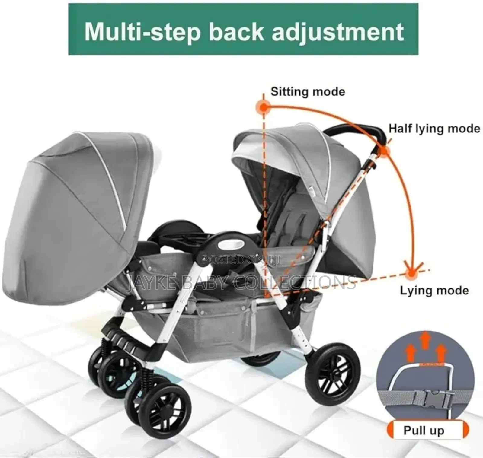 Tandem Twin Stroller/2 Kids 0–3y | Reclines to Full Bed