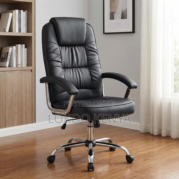 Office Chair; Black High Back Leather Swivel Office Chair