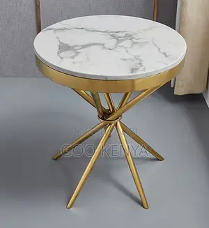 Home Table; Marble Round Coffee Table For 4-seater Living Room Setup
