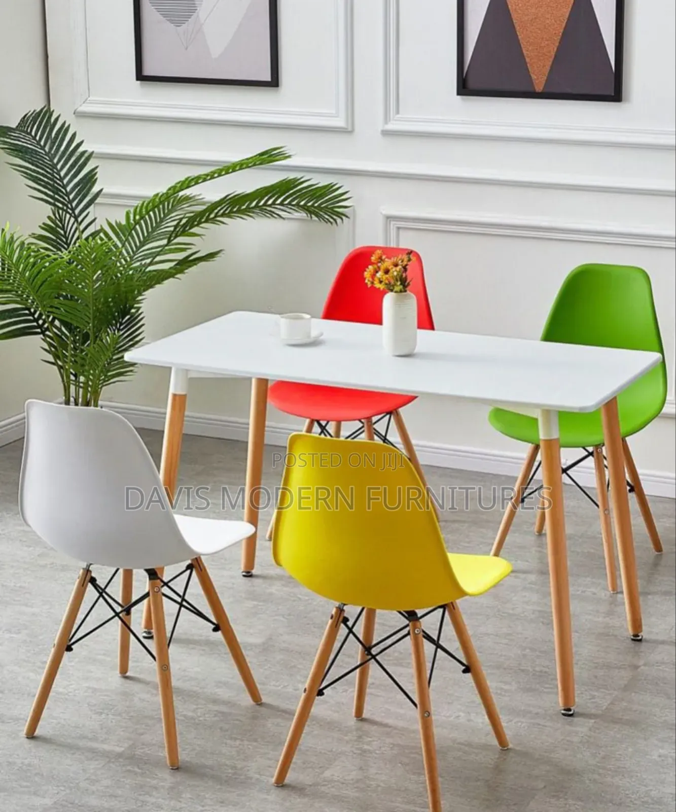 Patchwork Fabric Dining Chair With Wooden Legs