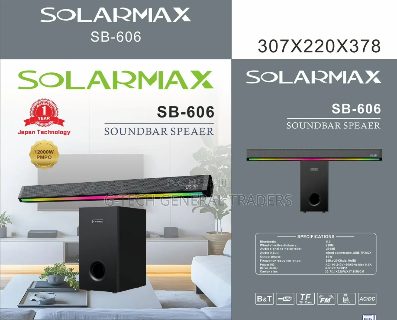 Solarmax 3.1 Channel Soundbar Sound System Sb-606