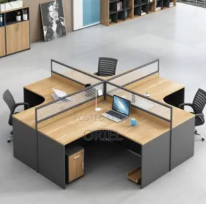 Office Workstation; Open-plan Curved 4-person Workstation
