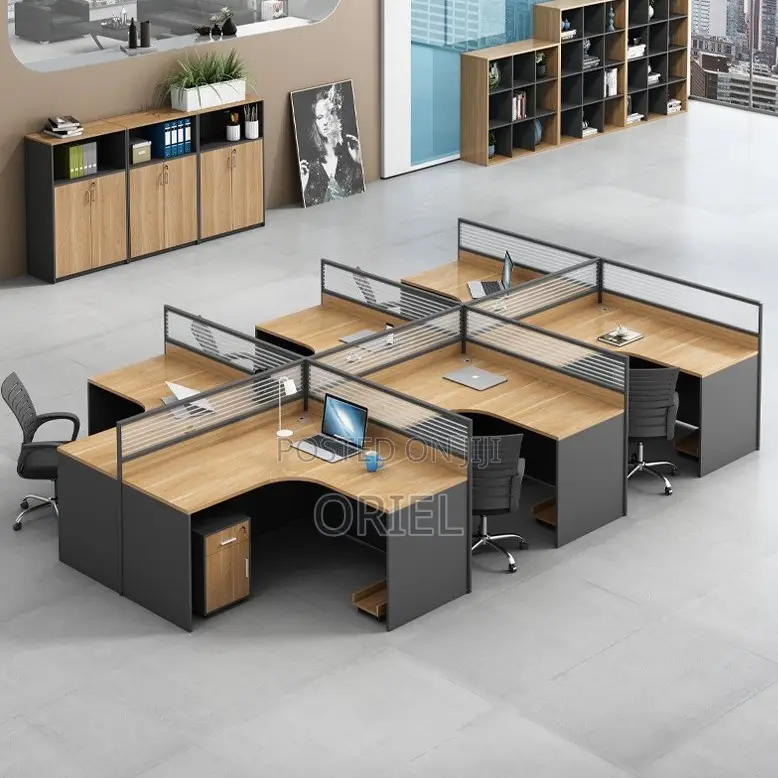 Office Workstation; Open-plan Curved 4-person Workstation