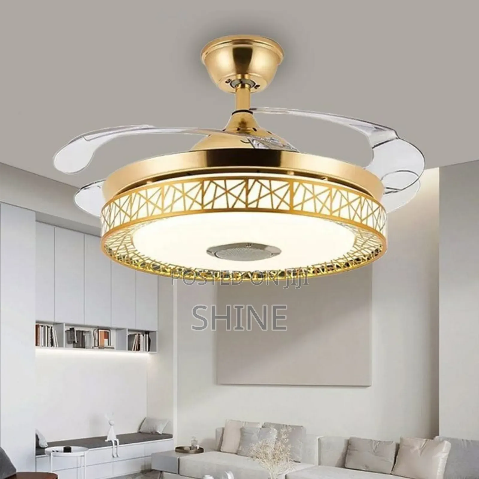 Modern Gold Chandelier Fan With a Bluetooth Speaker