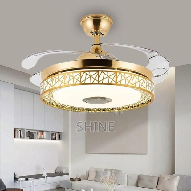 Modern Gold Chandelier Fan With a Bluetooth Speaker - main view
