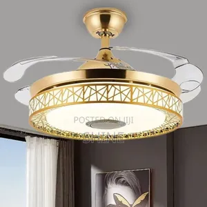 Modern Gold Chandelier Fan With a Bluetooth Speaker
