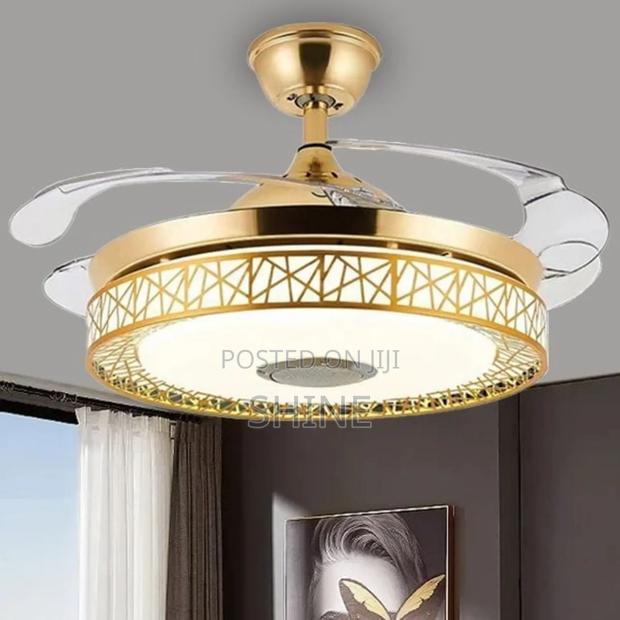 Modern Gold Chandelier Fan With a Bluetooth Speaker - thumbnail 2