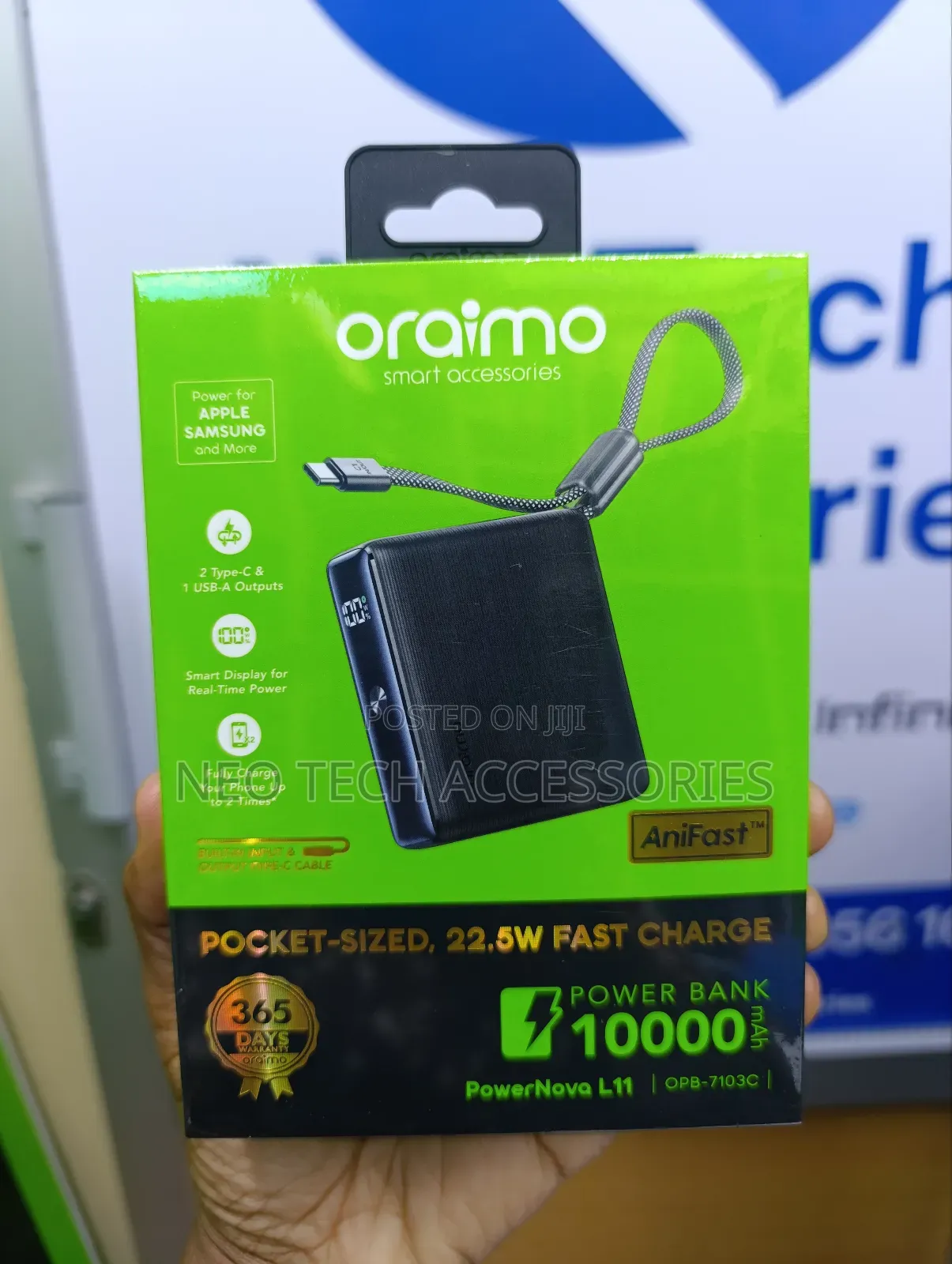 Oraimo Powernova L11 Portable Powerbank With Type C Cable 22.5w