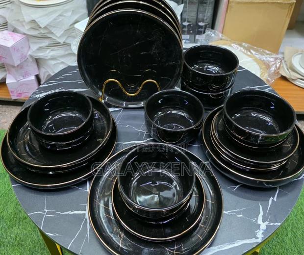 24pcs Black Gold European Porcelain Dinner Set