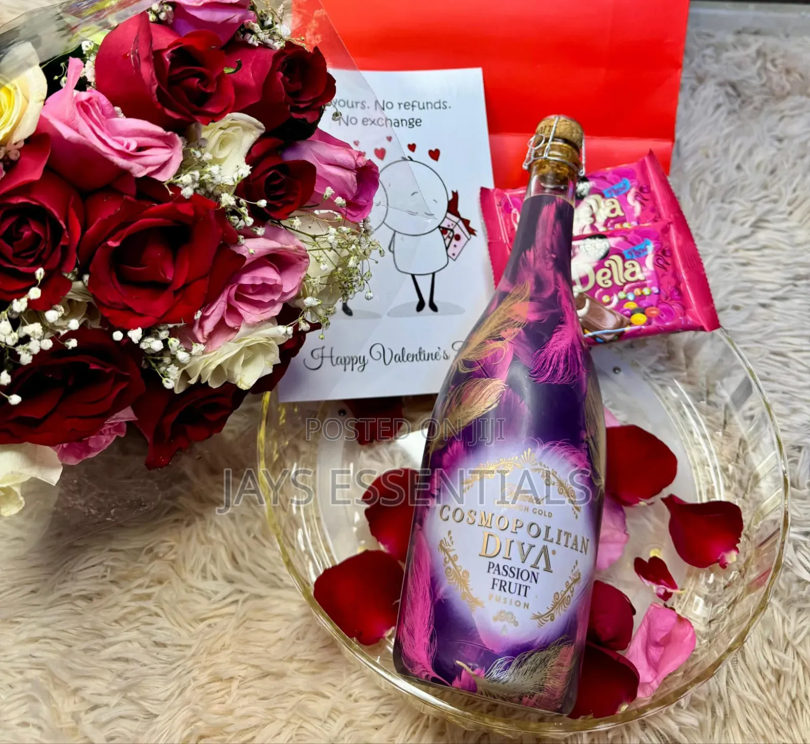 Romantic Rose Bouquet With Wine Valentines Gift Package