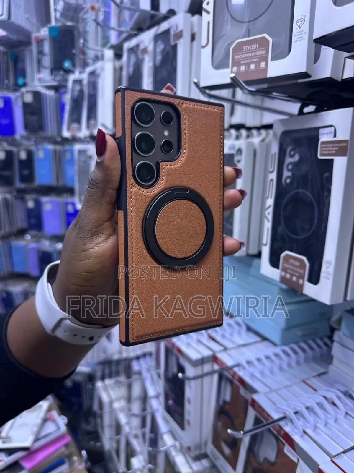 Samsung S25 Ultra Leather Back Cover With Magnetic 3600 Stand