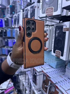 Samsung S25 Ultra Leather Back Cover With Magnetic 3600 Stand