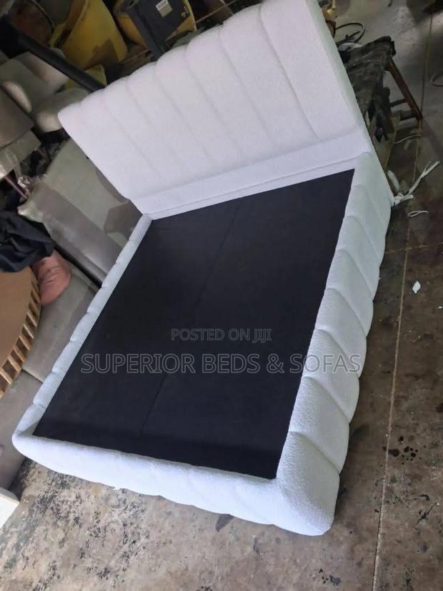 Quality Minimal White Upholstered Bed Size 5 by 6 - main view