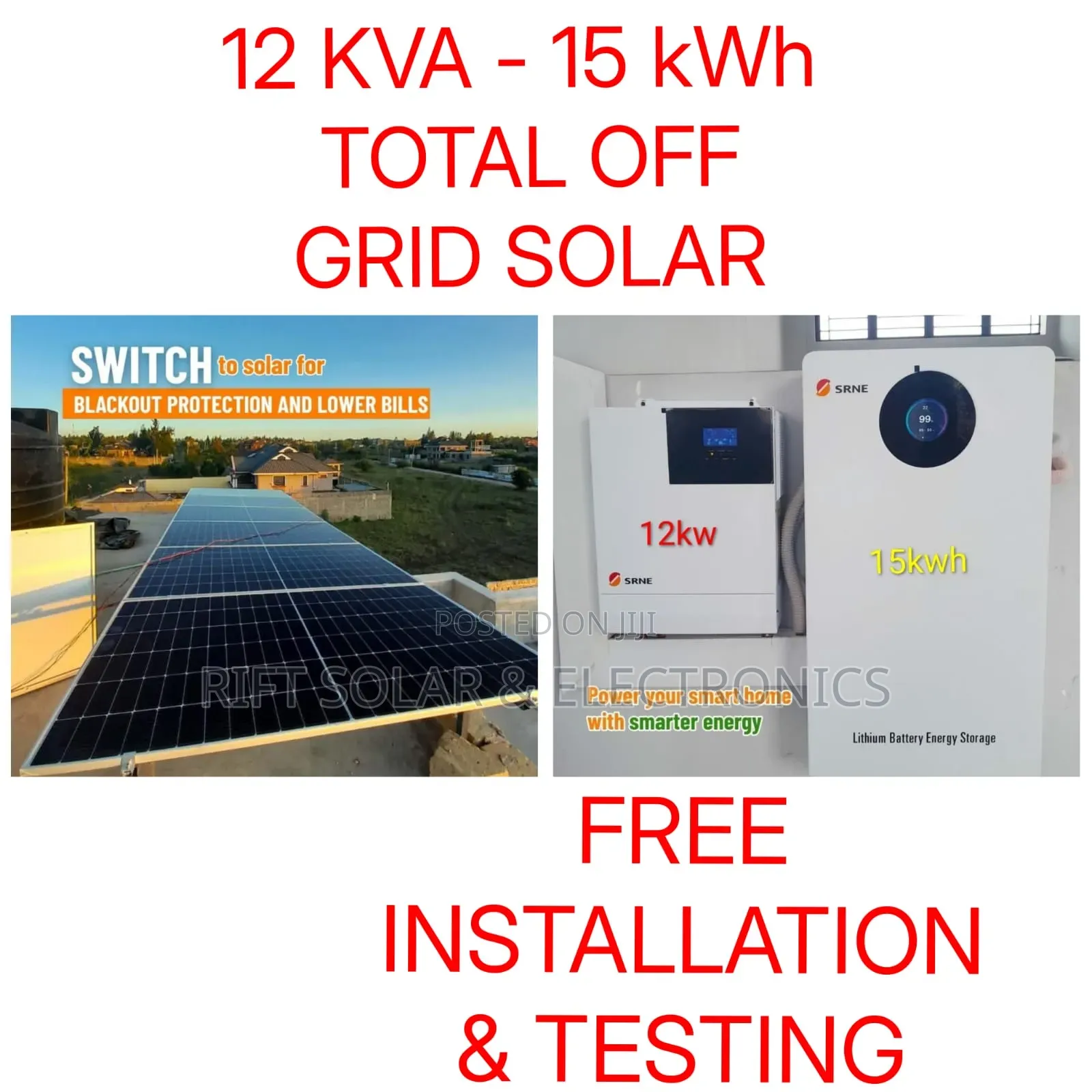 12 Kva Hybrid Inverter - 15 KWH Lithium Battery - (16)610 Watts System