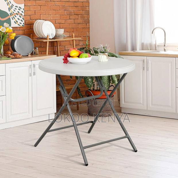 Dining Table; Round Plastic Foldable Outdoor-Picnic Dining Table - thumbnail 9