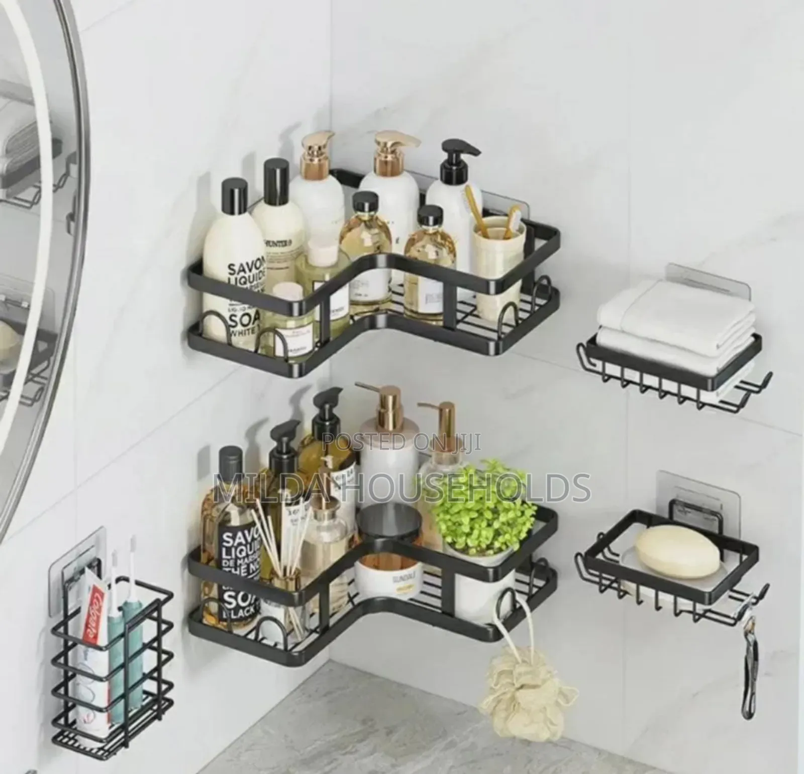 5in1 Metallic Bathroom Shelf Organizer Shower Caddy Set