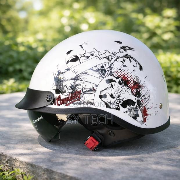 White Retro Vintage Half Face Motorcycle Helmet - main view