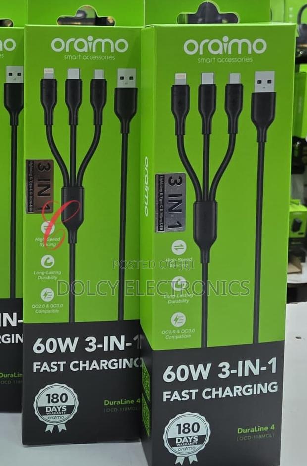 Oraimo Duraline 4 Ocd-118mcl 60w 3 In 1 Fast Charging Usb Cable