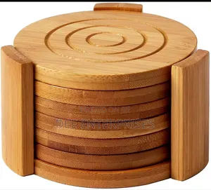 6pcs Round Bamboo Coaster Set