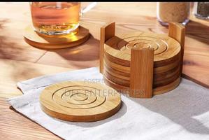 6pcs Round Bamboo Coaster Set - thumbnail 2