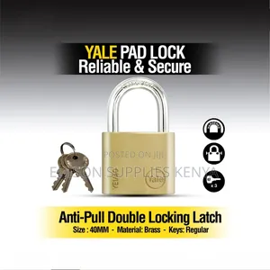 Yale Padlock 40mm Brass Essential Padlock 3 Keys Safe Security