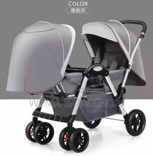 Tandem Twin Baby Stroller or Pushchair in Gray.
