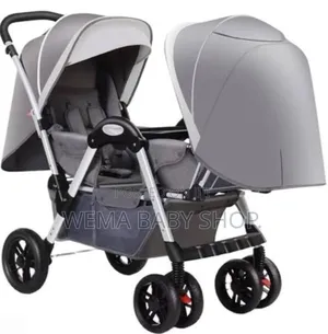 Tandem Twin Baby Stroller or Pushchair in Gray.