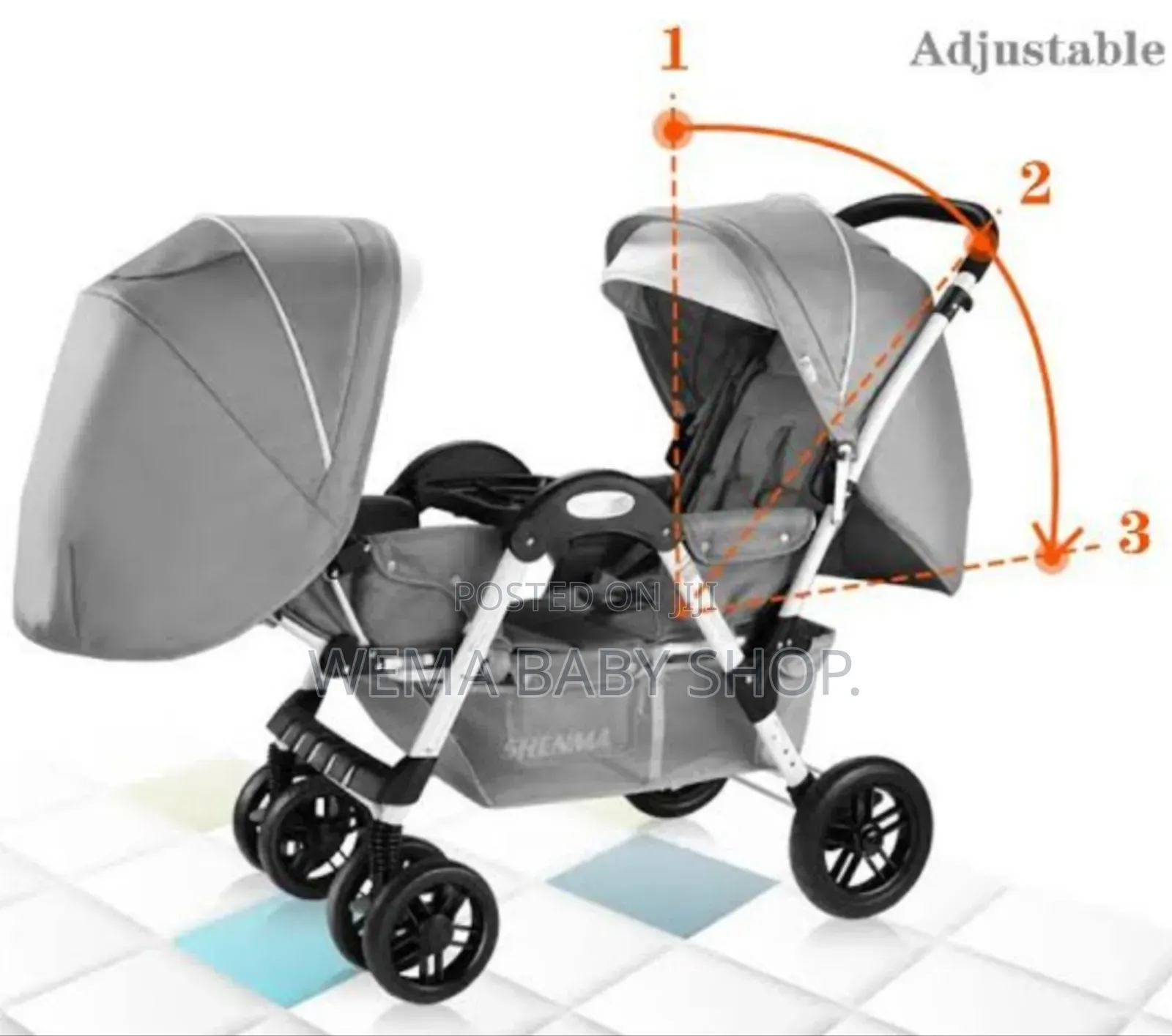 Tandem Twin Baby Stroller or Pushchair in Gray.