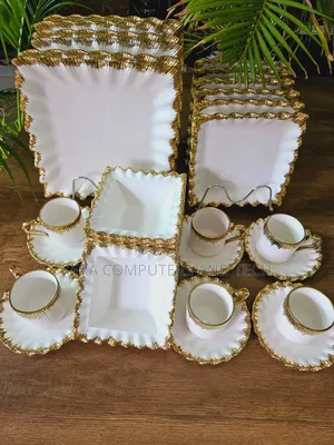 *30pcs Ceramic Squared Dinner Set With Gold Rim Now Available:-