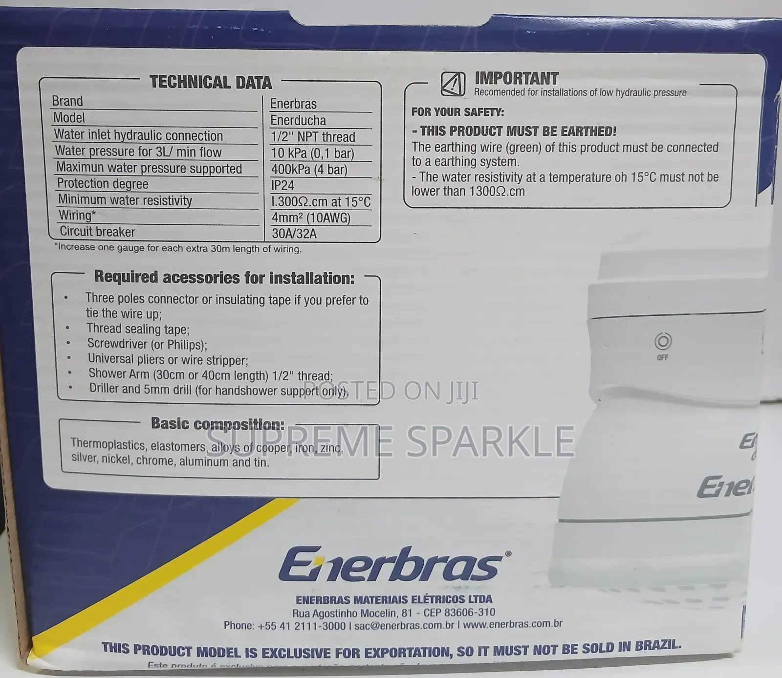Enerbras Enerducha 3t Instant Shower Head