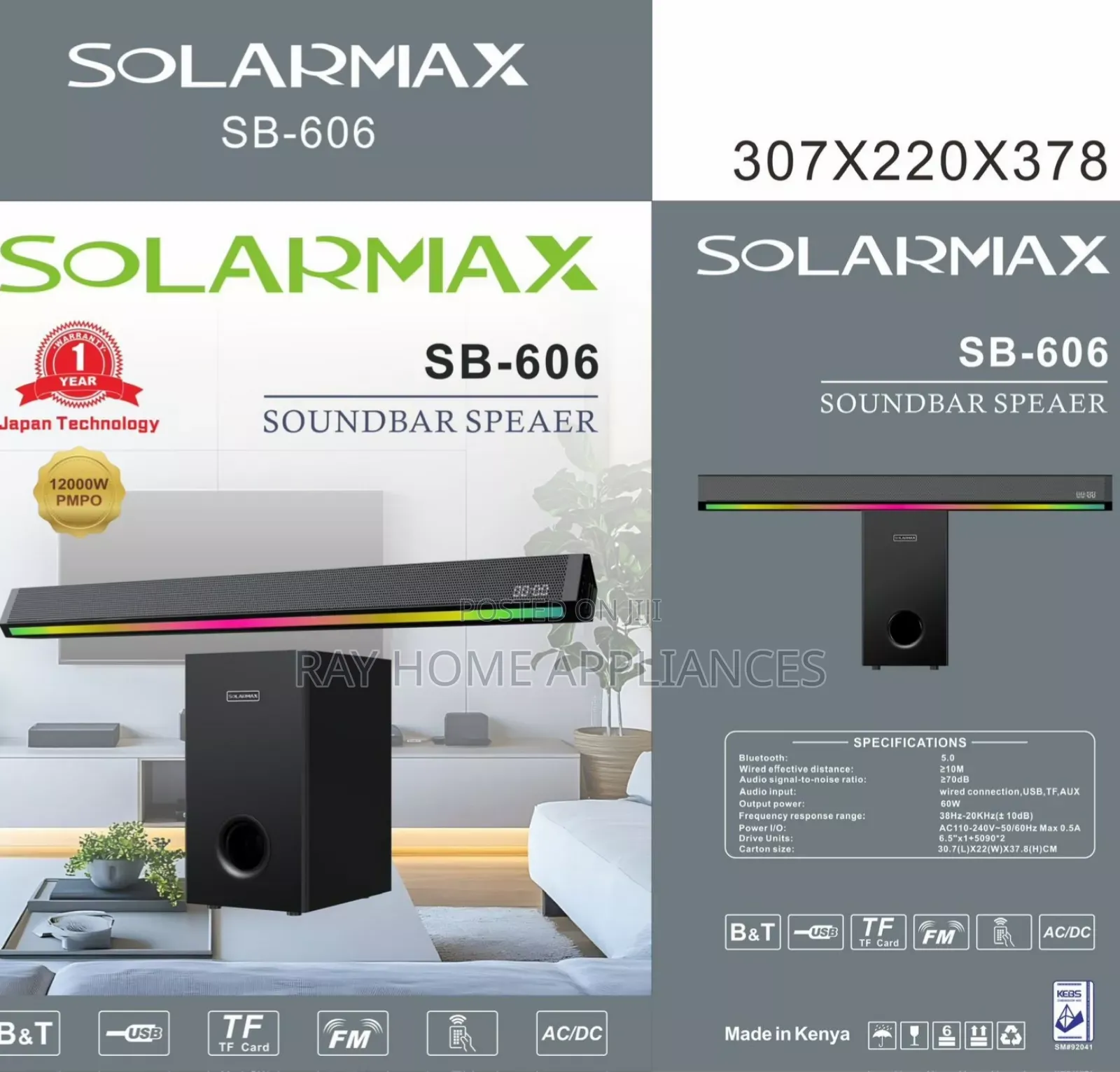 3.1ch Solarmax Soundbar Multimedia Speaker System Woofer