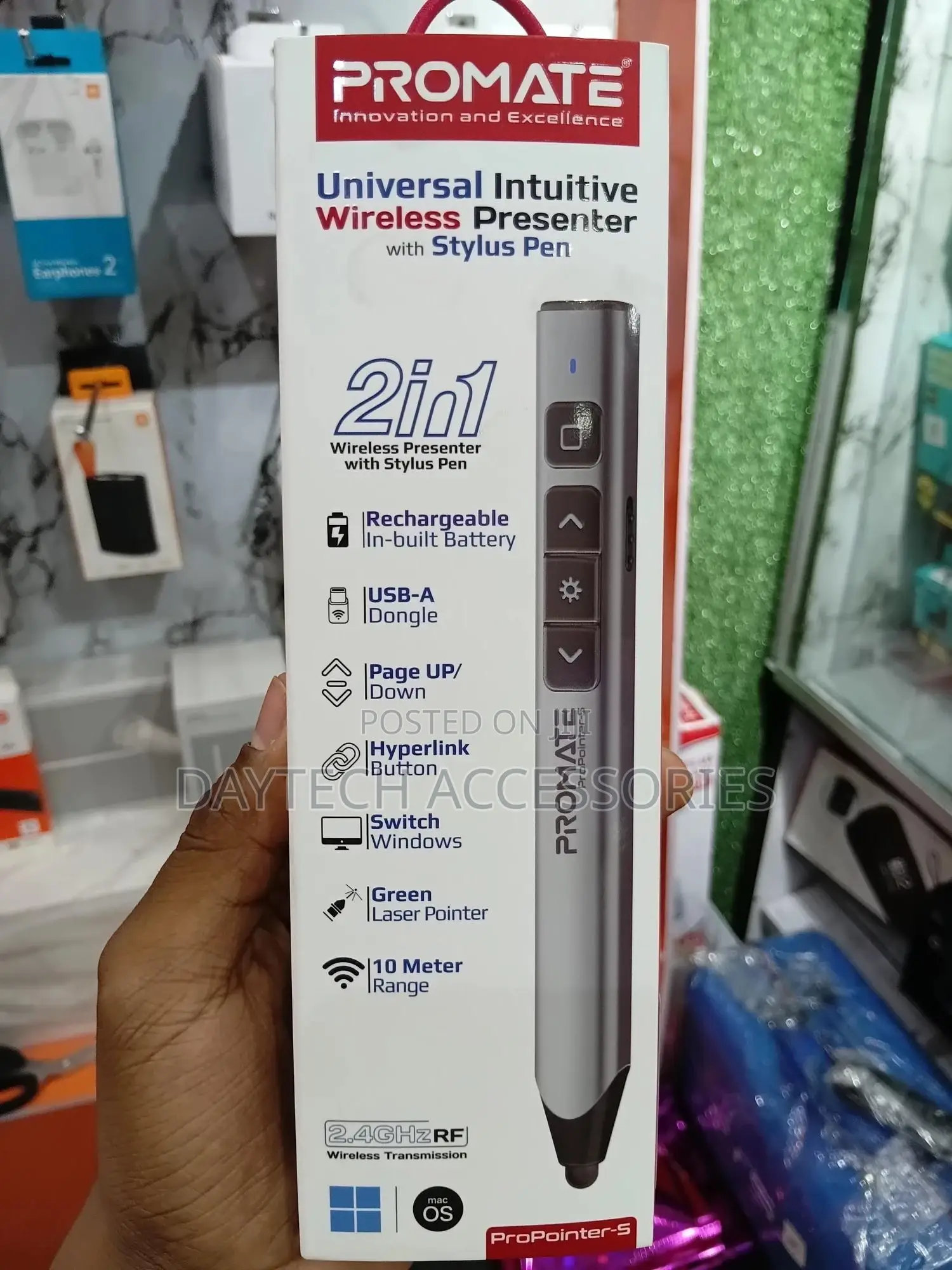 Promate Wireless 2-in-1 Presenter With Multifunctional Stylus Pen.