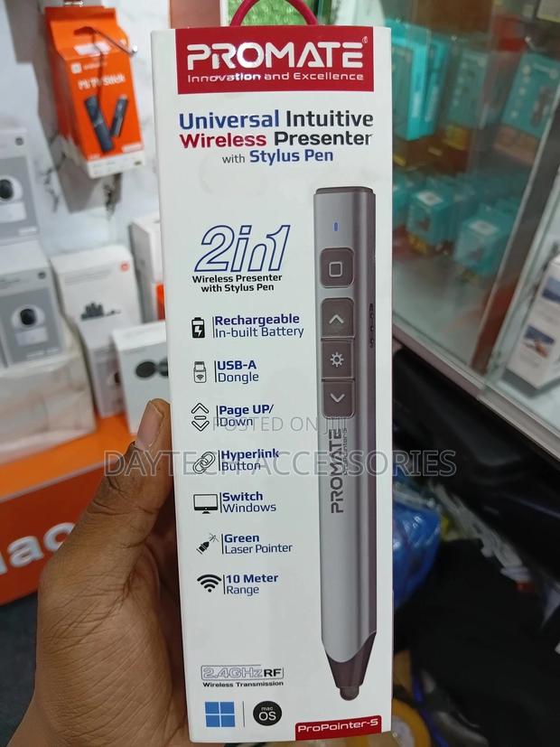 Promate Wireless 2-in-1 Presenter With Multifunctional Stylus Pen.