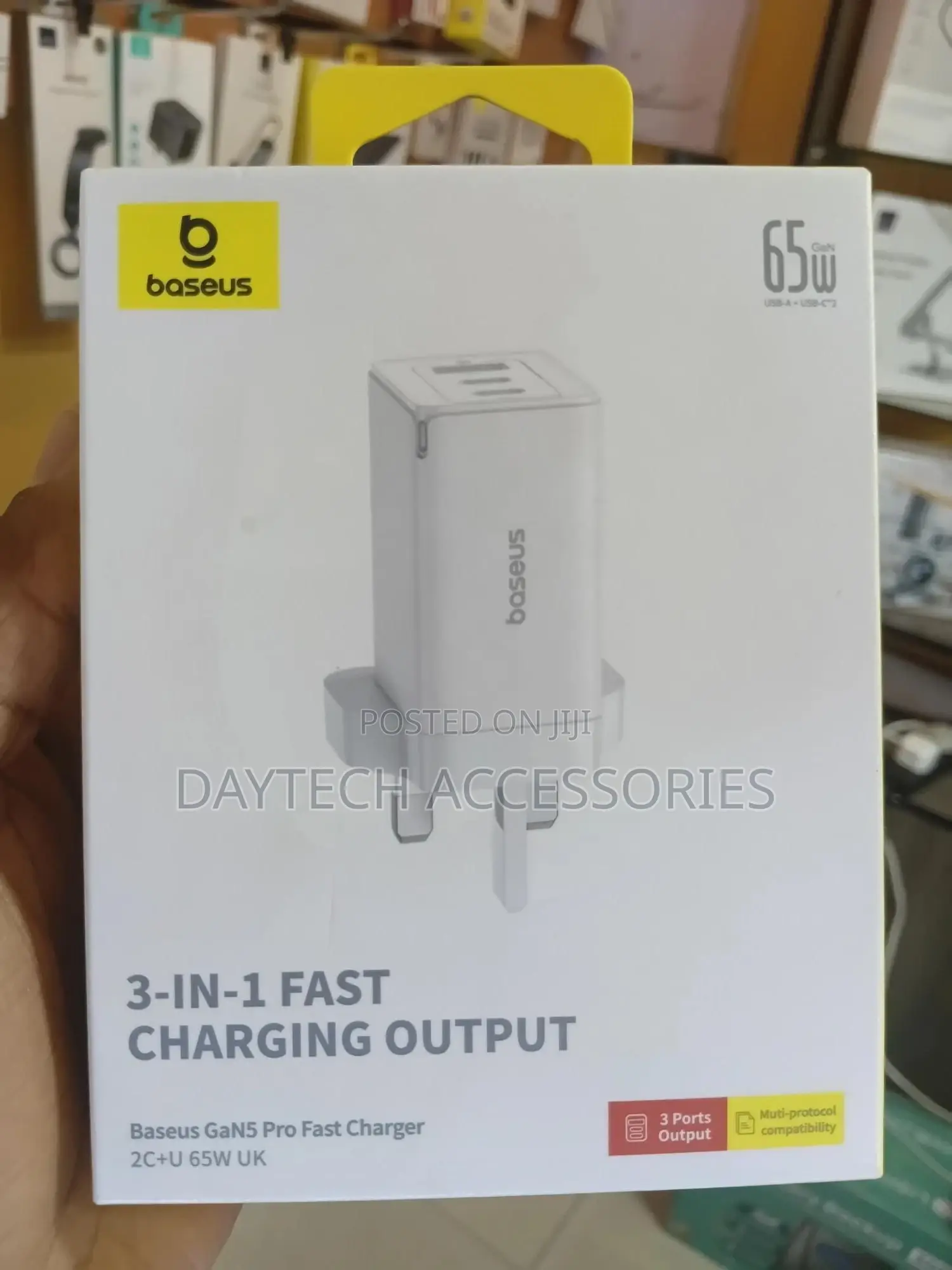 Baseus Gan5 Pro 65w 3 Port Fast Charger 2 Type-C + Usb-a Uk Plug