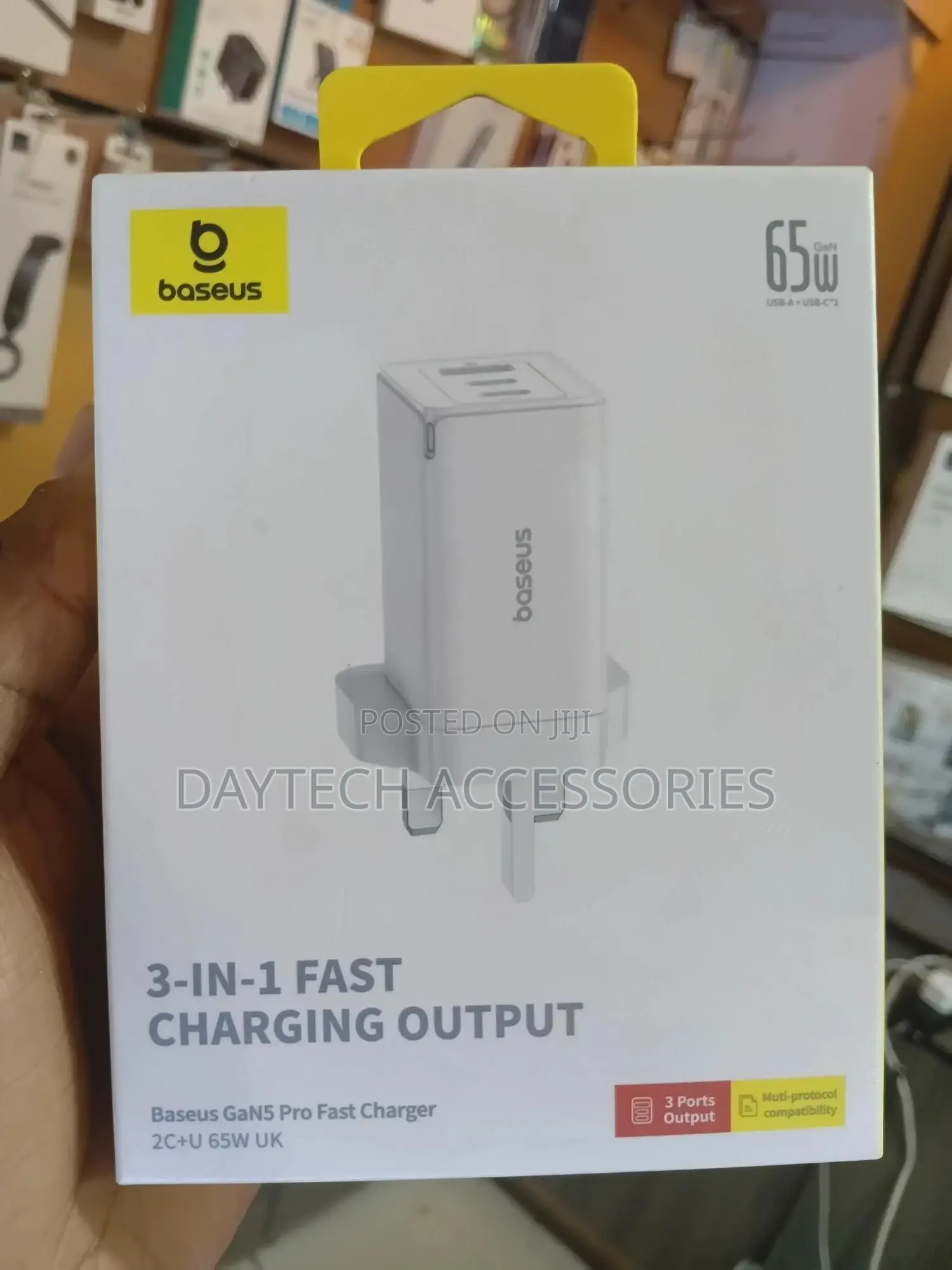 Baseus Gan5 Pro 65w 3 Port Fast Charger 2 Type-C + Usb-a Uk Plug