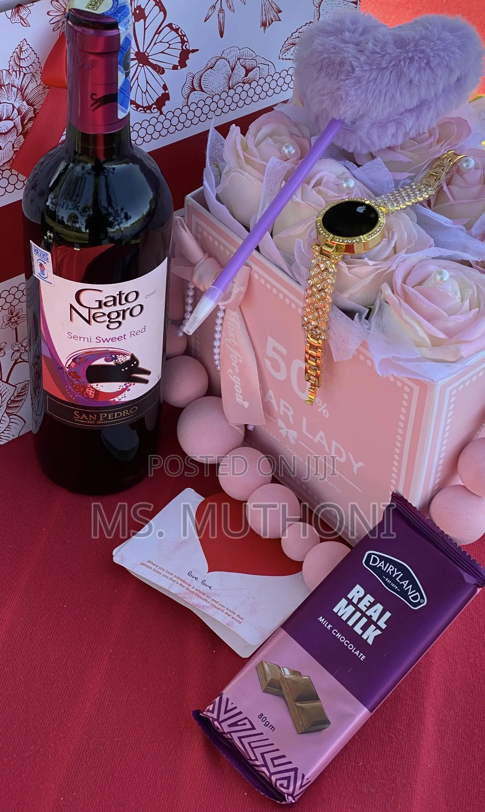 Birthday Ladies Gift Set ; Wine ,Chocolate,Fur Pen Etc