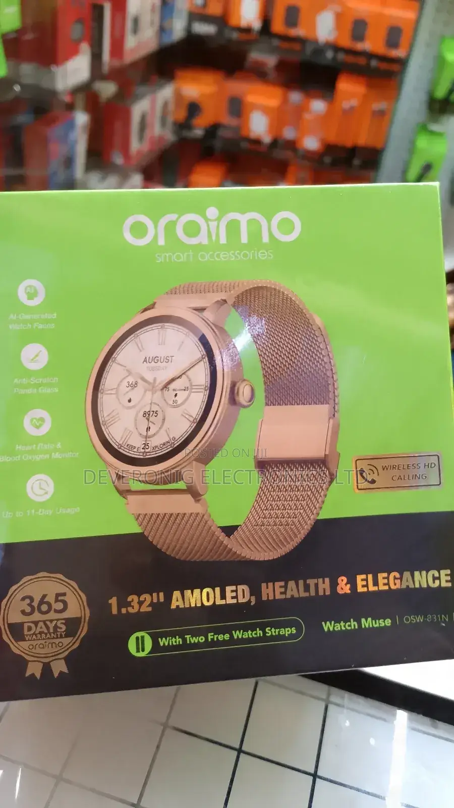Oraimo 1.32 Amoled ,Health and Elegance Smart Watch